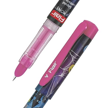 FLAIR Inky Series Monster Liquid Ink Fountain Pen Blister Pack | 2 Pieces X-Large Jumbo Cartridges With Each Pack | Cute & Stylish Pen For Kids Girls Students Teens Gifts | Blue Ink
