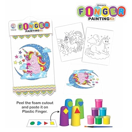 RATNA'S Unicorn Finger Painting Kit Non Toxic Colours with Plastic Fingers & Printed Sheets for Mess Free Exprience for Kids and Toddlers