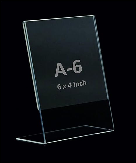 Kebica Clear Design Acrylic Table Display Stand 6x4 inch A-6 Sign Stand - Paper Holder and Menu Holder Display