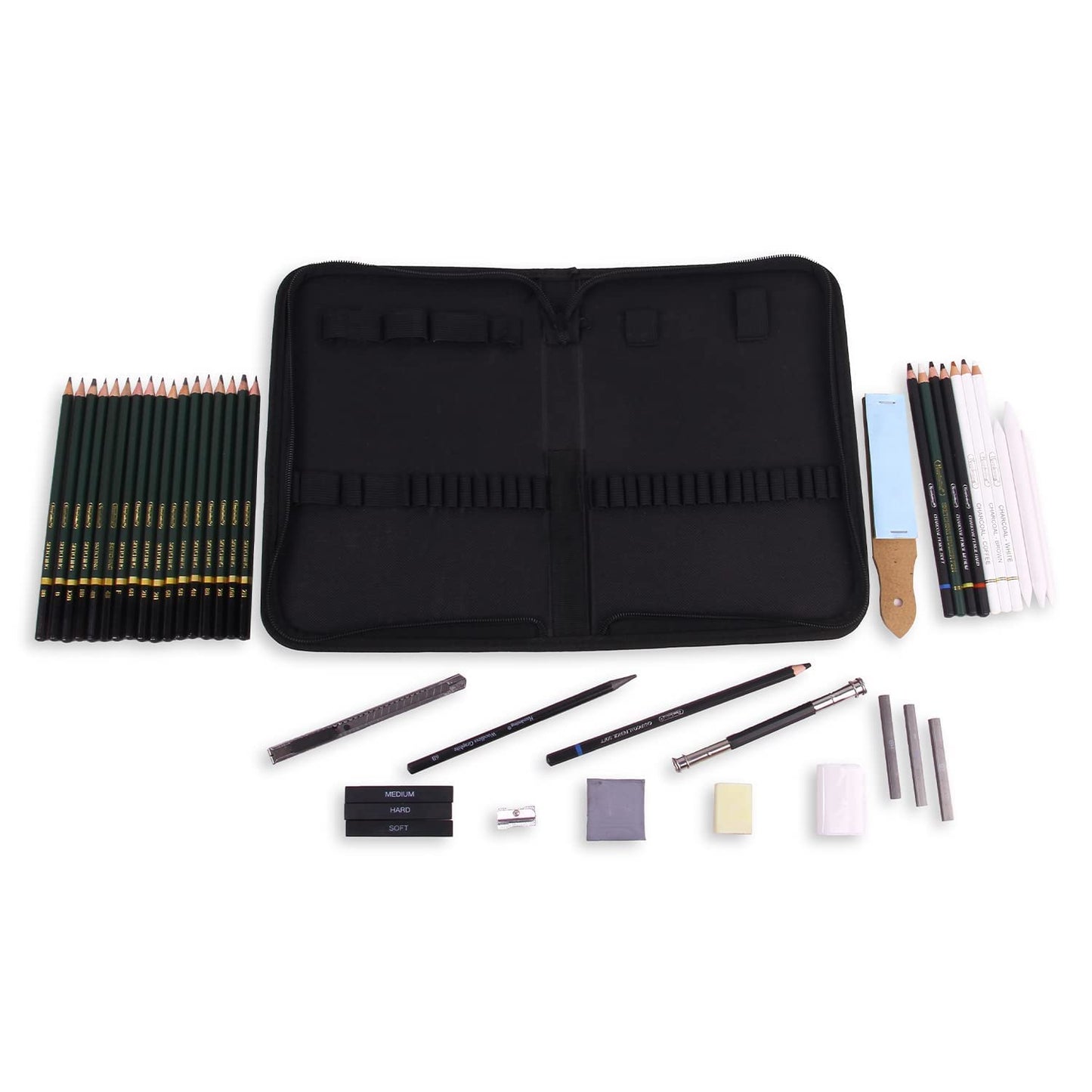 ART & CRAFT 42 Pcs. Professional Art Sketching Kit Graphite Charcoal Drawing Pencil Set for Artist Kit Painting Shading Sketch Kit for Kids and Adults with Zipper Carry Case