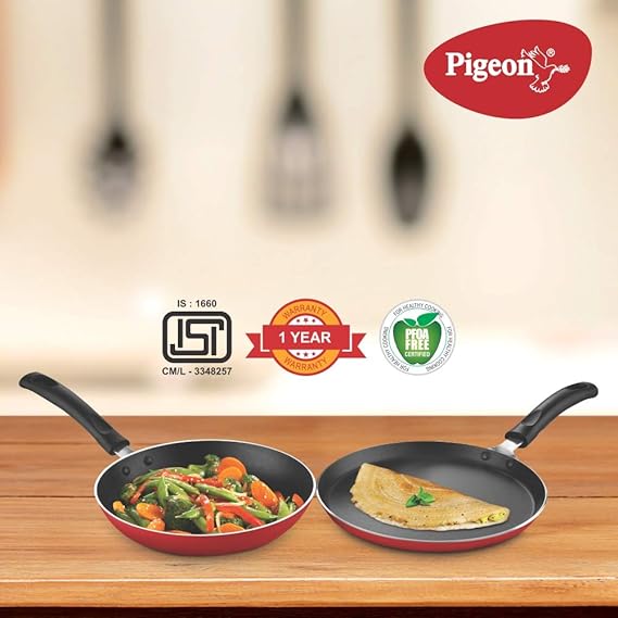 Pigeon Aluminium Nonstick Duo Pack Flat Tawa 250 and Fry Pan 200 Gift Set