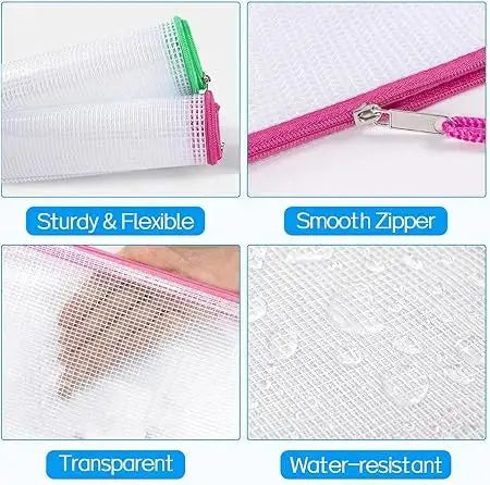 Kebica Plastic Mesh A4 Zipper Pouch Water-Resistant Zip Bag for School Office Supplies Stationery Organizing Storage & Travel PACK OF 5 - Image #2