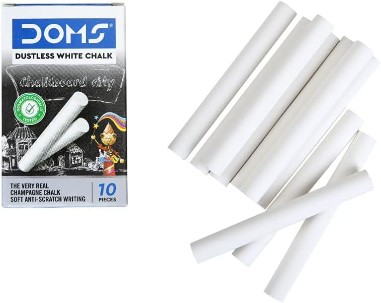 DOMS Non-Toxic Dustless White Chalk ( Pack of 10 pieces)