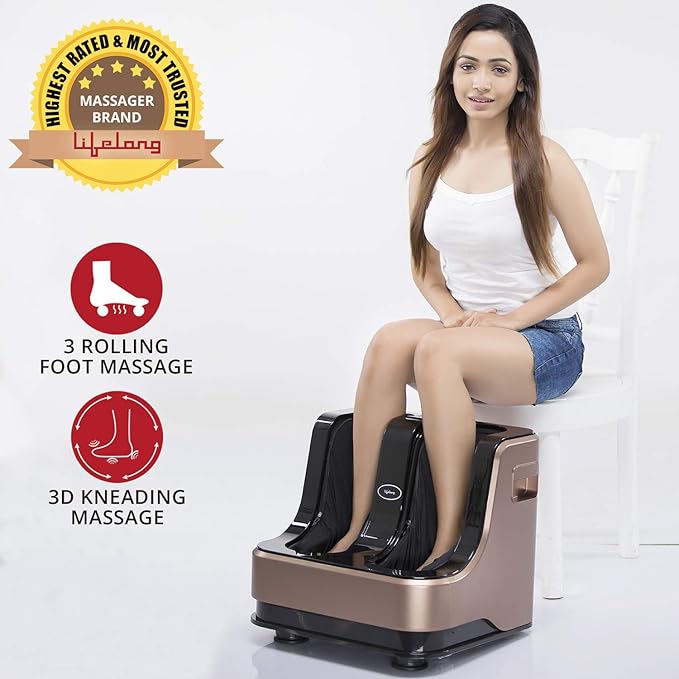 Lifelong LLM99 Leg, Electric Foot and Calf Massager 80W, 4 Motors, Rolling & Kneading Functions for Pain Relief & Improving Blood Circulation, Brown