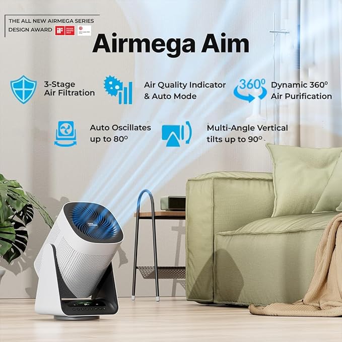 Coway Airmega AIM (AP-0623B) Air Purifier For Home, Cleans Upto 355 Sq.Ft, Longest Filter Life 8500Hrs (Approx. 1.5-2 Yrs), Kills Virus & PM 0.01 With 99.999% Efficiency, 7Yrs Motor Warranty, White