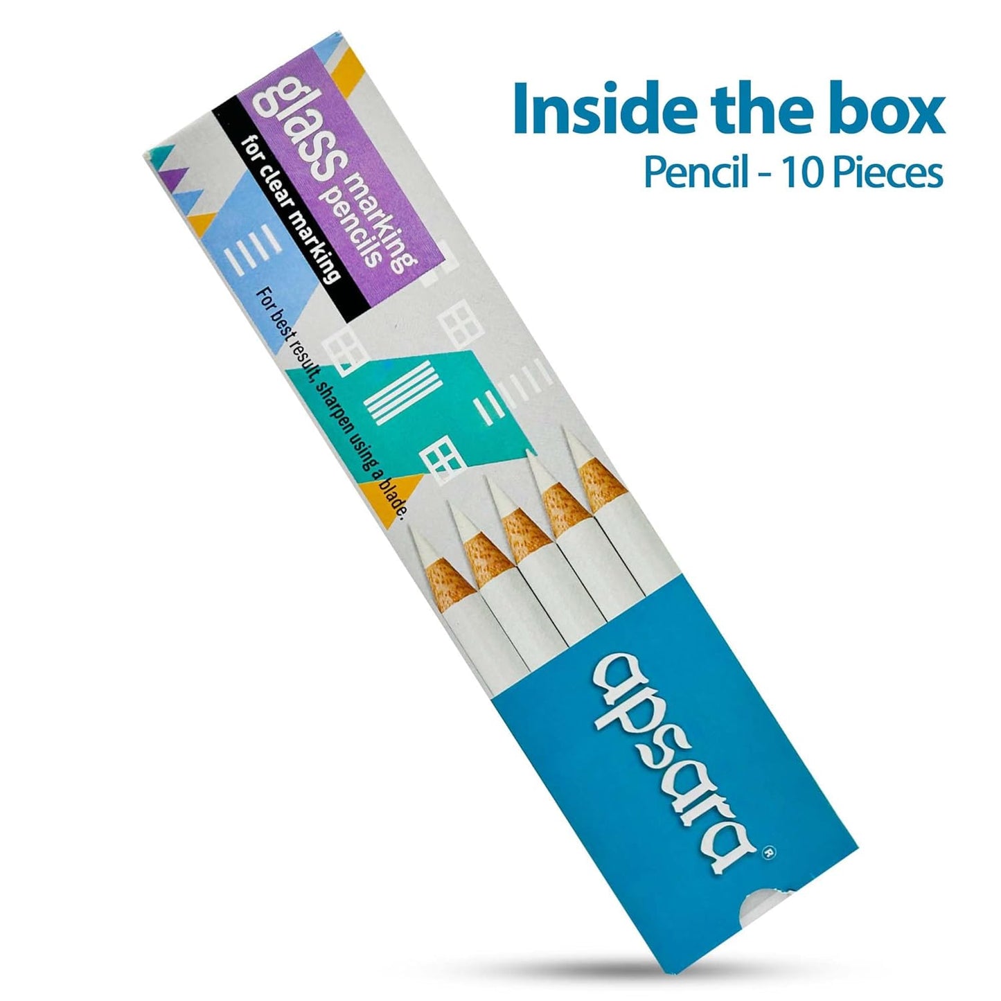 Apsara Glass Marking Pencils, Long-lasting Use, Made of Quality Wood Material, Resistant to Water & Fading, Smooth & Practical to Use, Easy for Marking- White (Pack of 10)