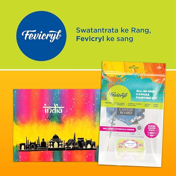 PIDILITE All in One Canvas Kit (1 Canvas, 1 Brush, 1 Lilac Colour Kit, Stencils