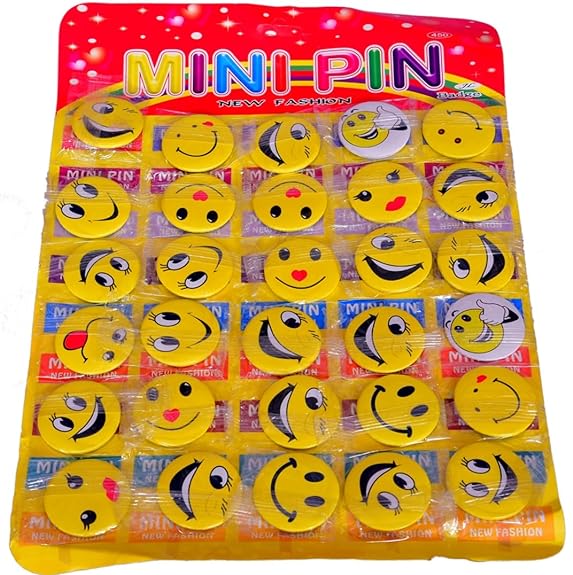 AMKAY SMILEY BADGE WITH PIN, SMILEY EMOJI COLORFUL EXPRESSIONS BUTTON WITH PINS