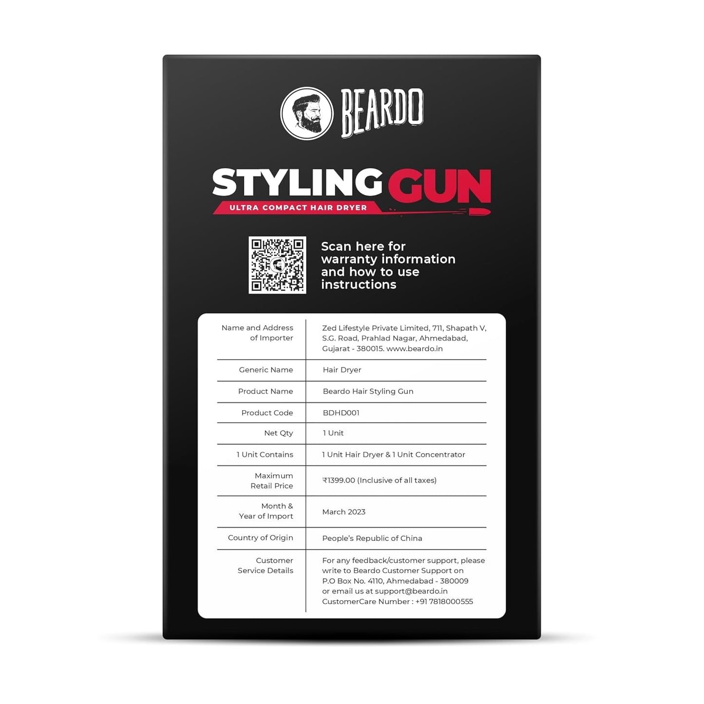 BEARDO Styling Gun Ultra Compact Hair Dryer | 1100 Watts Foldable Hair Dryer | 3 Heat 2 Speed Setting | Travel Friendly | Stylish Matte Black Finish | Gift For Friends | Gift for Husband