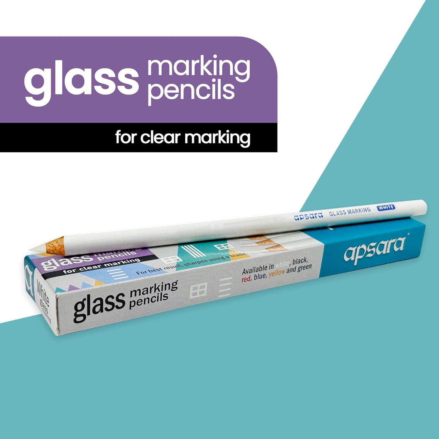 Apsara Glass Marking Pencils, Long-lasting Use, Made of Quality Wood Material, Resistant to Water & Fading, Smooth & Practical to Use, Easy for Marking- White (Pack of 10)