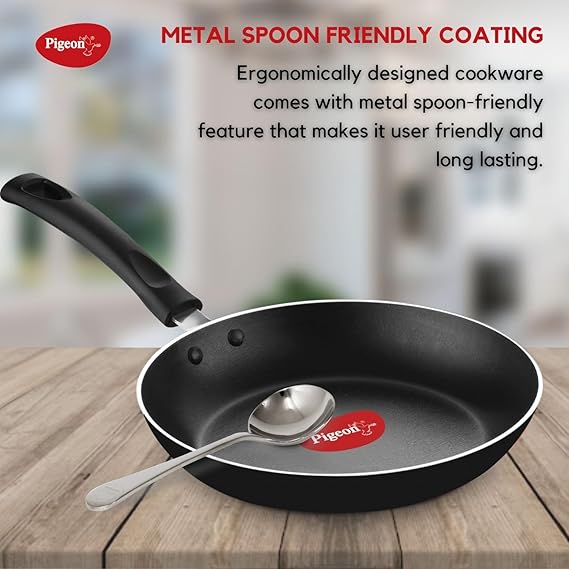 Pigeon Mio Nonstick Aluminum Cookware Gift Set, Includes Flat Tawa, Fry Pan, Kadai with Glass Lid, Kitchen Tool Set, Black, 8 Pieces (RD)