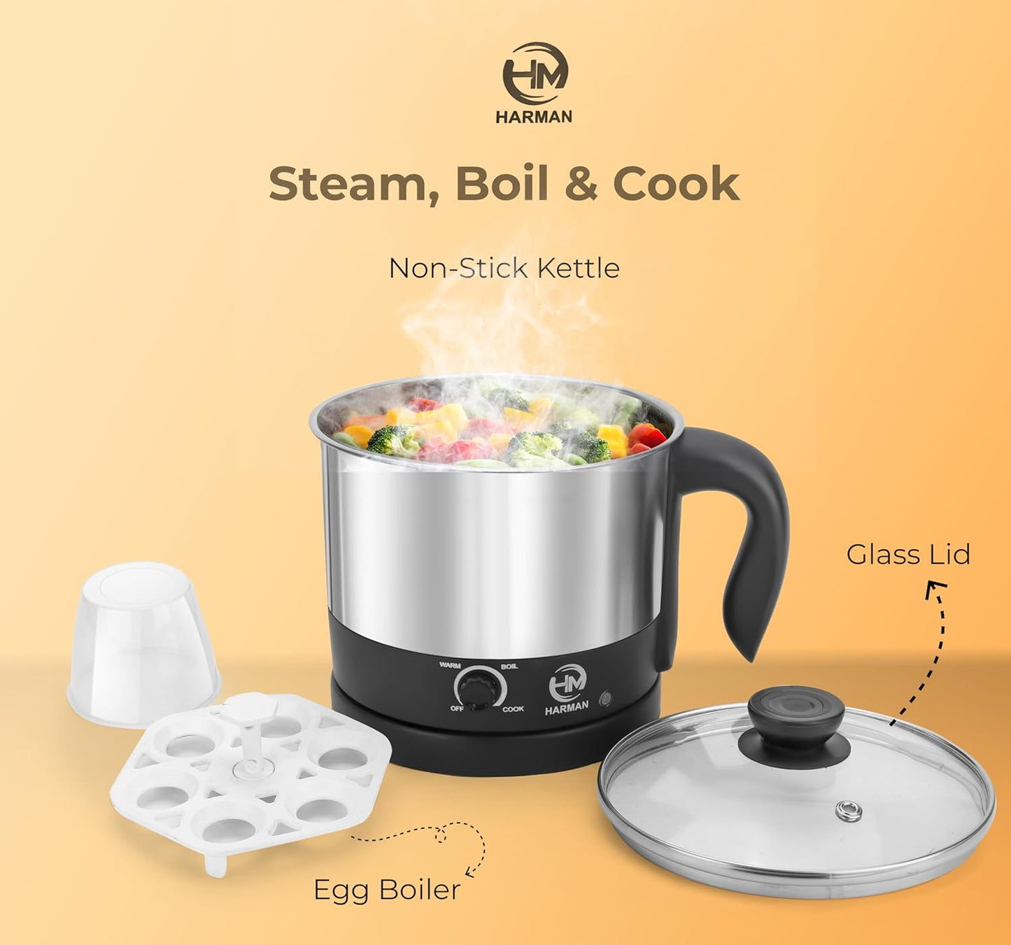 HF Household Fab 1.5L Multipurpose Electric Kettle – 600W Stainless Steel Body for Boiling Water, Milk, Tea, Coffee, Oats, Noodles & Soup