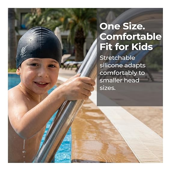 Lifelong Kids Swimming Cap | Silicone, Black, Unisex, No Hair Pulling, Waterproof, Chlorine-Resistant (ASL)
