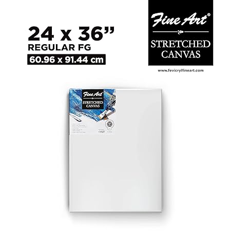 Pidilite Fevicryl Fine Art Stretched Canvas Back Fold for Painting, 100% Cotton Fine Grain Stretched Canvas, Ideal for Acrylic & Oil Painting, (24 X 36 Inch)