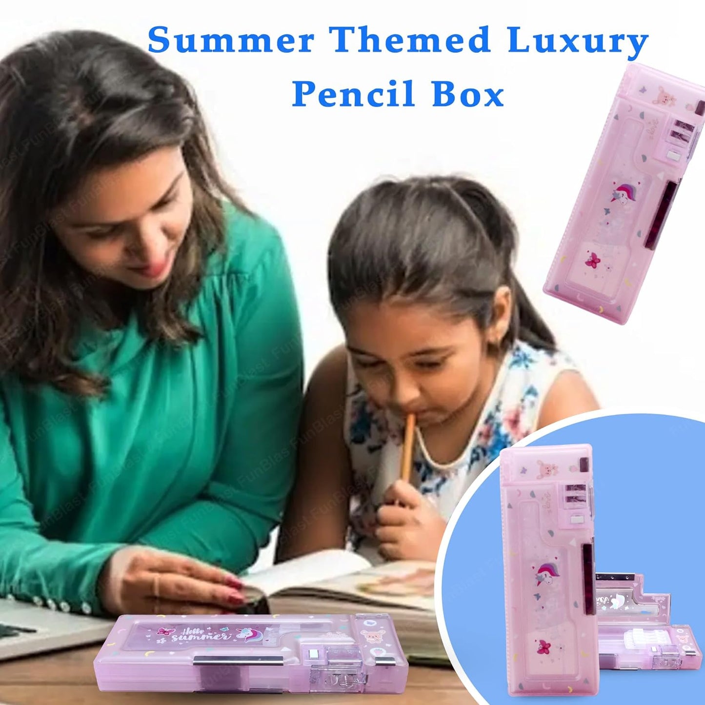 FunBlast Magnetic Pencil Case with Sharpener – Hello Summer Themed Luxury Pencil Box for Kids – Stationary Organizer Pencil Box for Girls, Kids, Boys (Multicolor)
