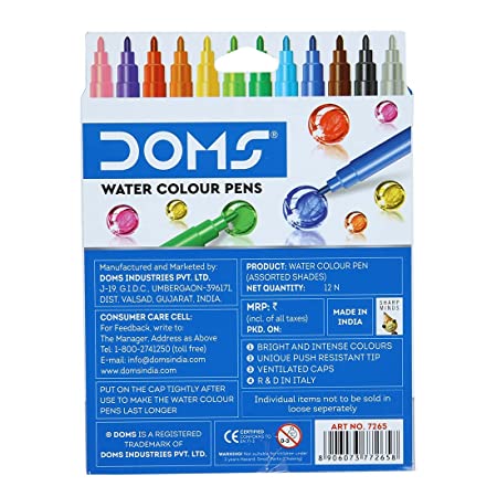 DOMS AQUA WATER COLOR SKETCH PENS 12SH ( ASSORTED MIX COLOUR )