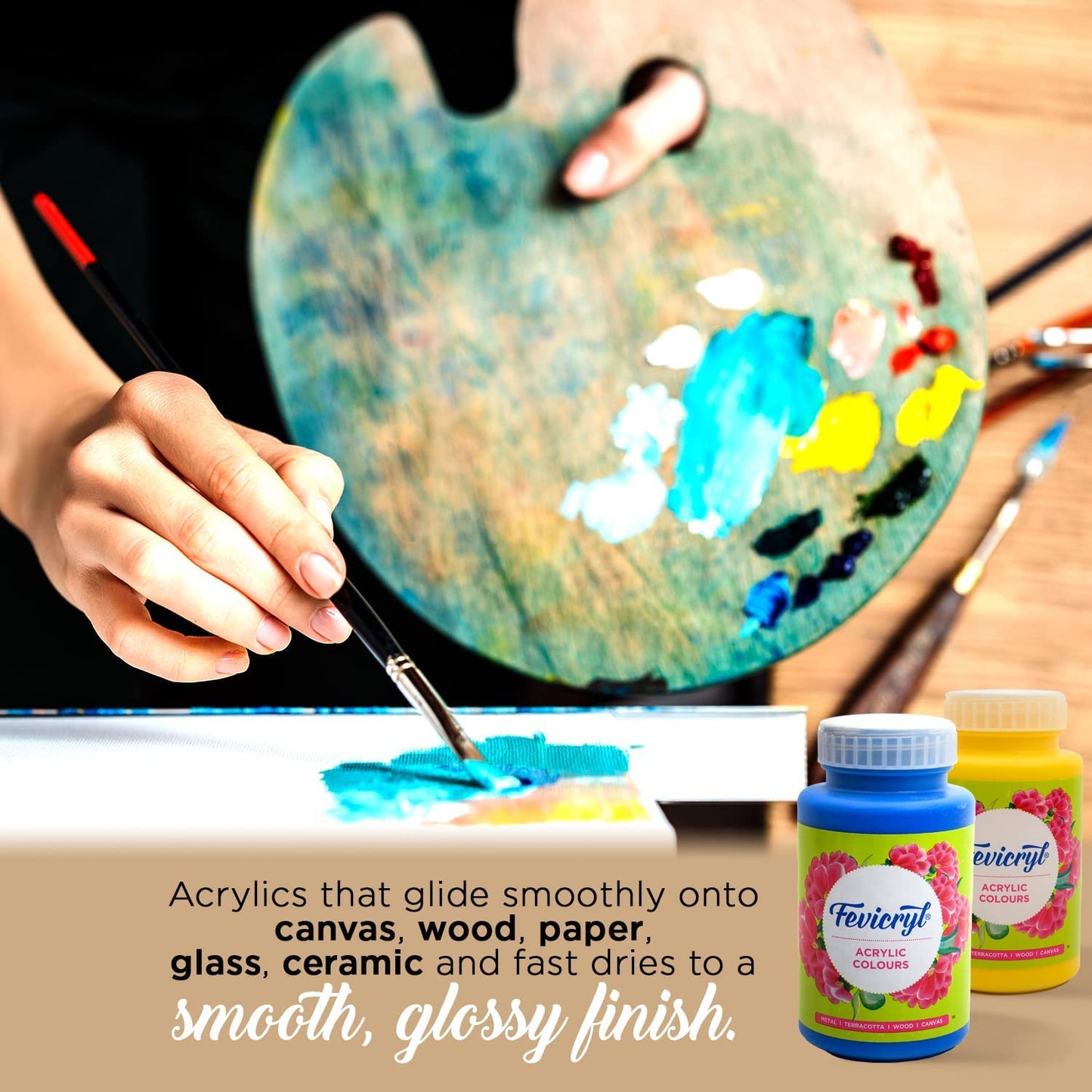 Fevicryl Acrylic Colour, Art and Craft Paint, DIY Paint, Rich Pigment, Non-Craking Paint for Canvas, Wood, Leather, Earthenware, Metal | Ideal for Artists | Chrome Yellow, 500ml