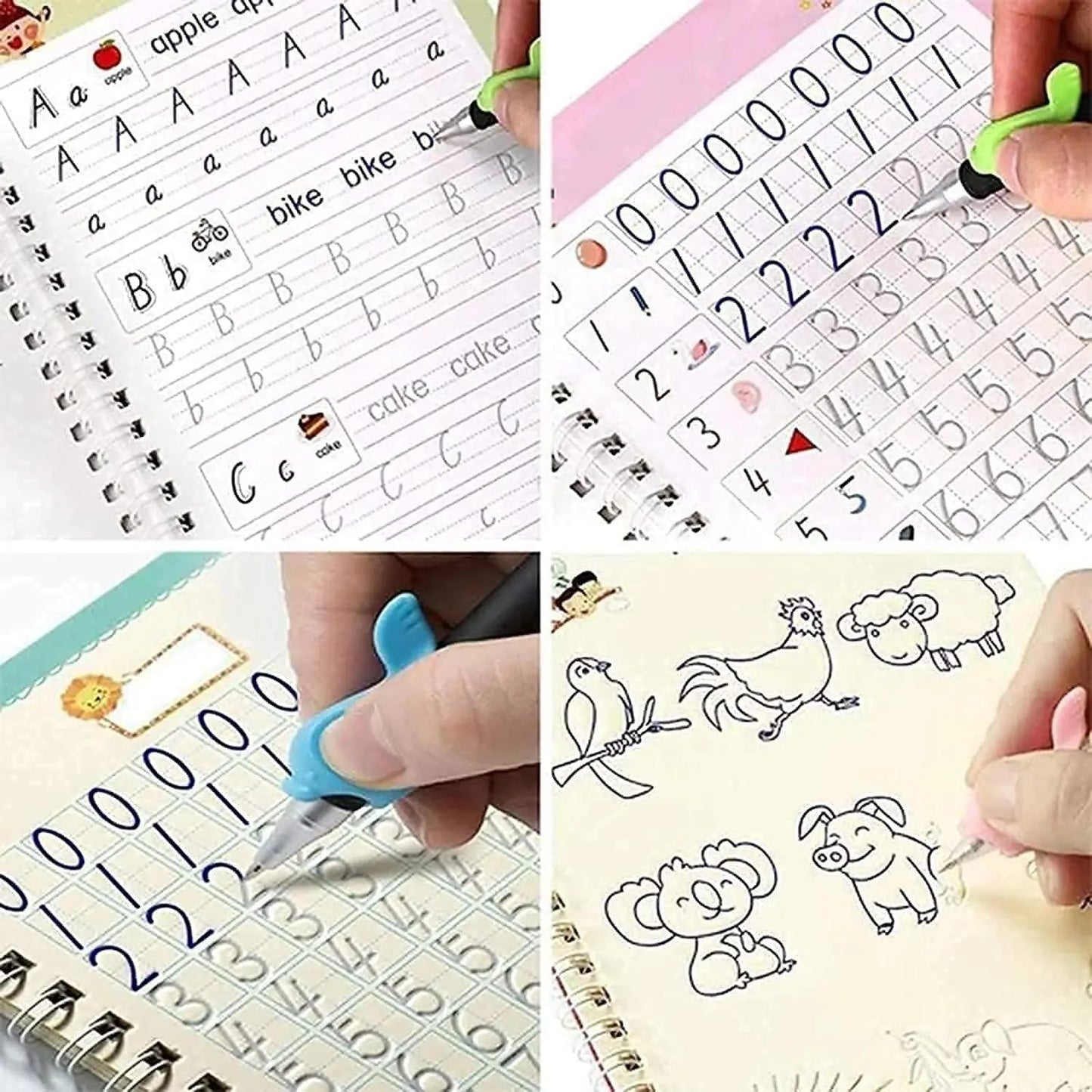 AMKAY Magic Groove Practice Copybook, (4 Book + 10 Refill) Number Tracing Book for Preschoolers with Pen, Magic Calligraphy Copybook Set Practical Reusable Writing Tool Simple Hand Lettering