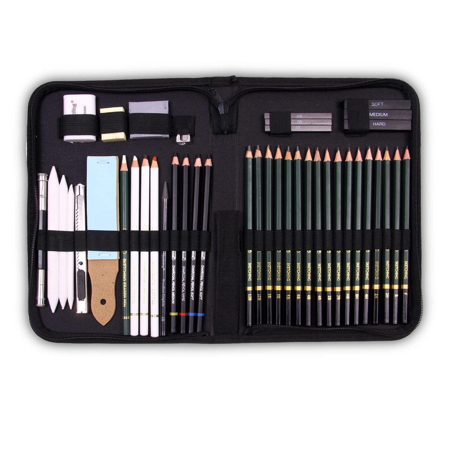 ART & CRAFT 42 Pcs. Professional Art Sketching Kit Graphite Charcoal Drawing Pencil Set for Artist Kit Painting Shading Sketch Kit for Kids and Adults with Zipper Carry Case