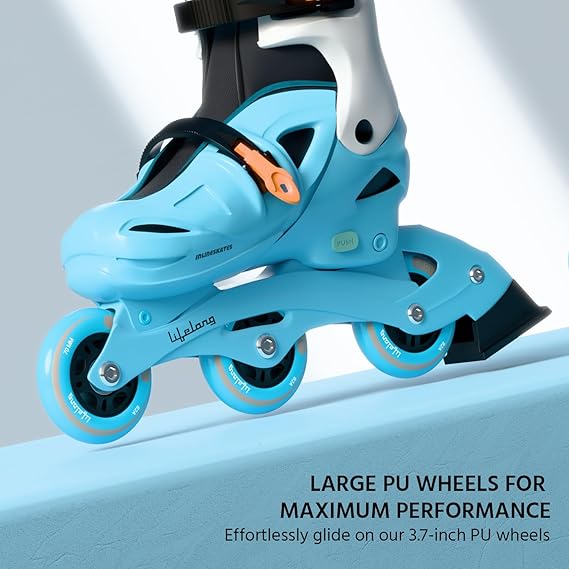 Lifelong Inline Skates for Kids - Roller Skate Shoes-3 Wheels Inline Skates-Skating Shoes for Boys & Girls with Safety Kit- Skate Scooter- Liner Skates-1 Pair of Skates, Blue, S (17.5-20 cm) (ASL)
