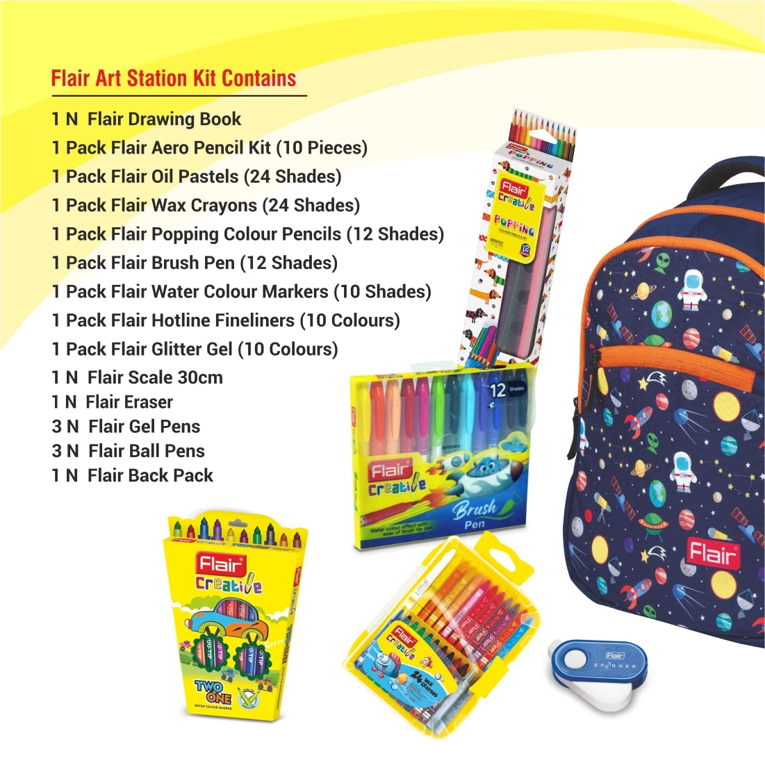 Flair Creative Series Art Station Kit | Combination Smart Kit For Your Creative Need | Free Durable Backpack For Keeping Art Supplies Organized | Ideal For Gifting | Color May Vary As Per Availability