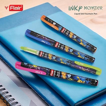 FLAIR Inky Series Monster Liquid Ink Fountain Pen Blister Pack | 2 Pieces X-Large Jumbo Cartridges With Each Pack | Cute & Stylish Pen For Kids Girls Students Teens Gifts | Blue Ink