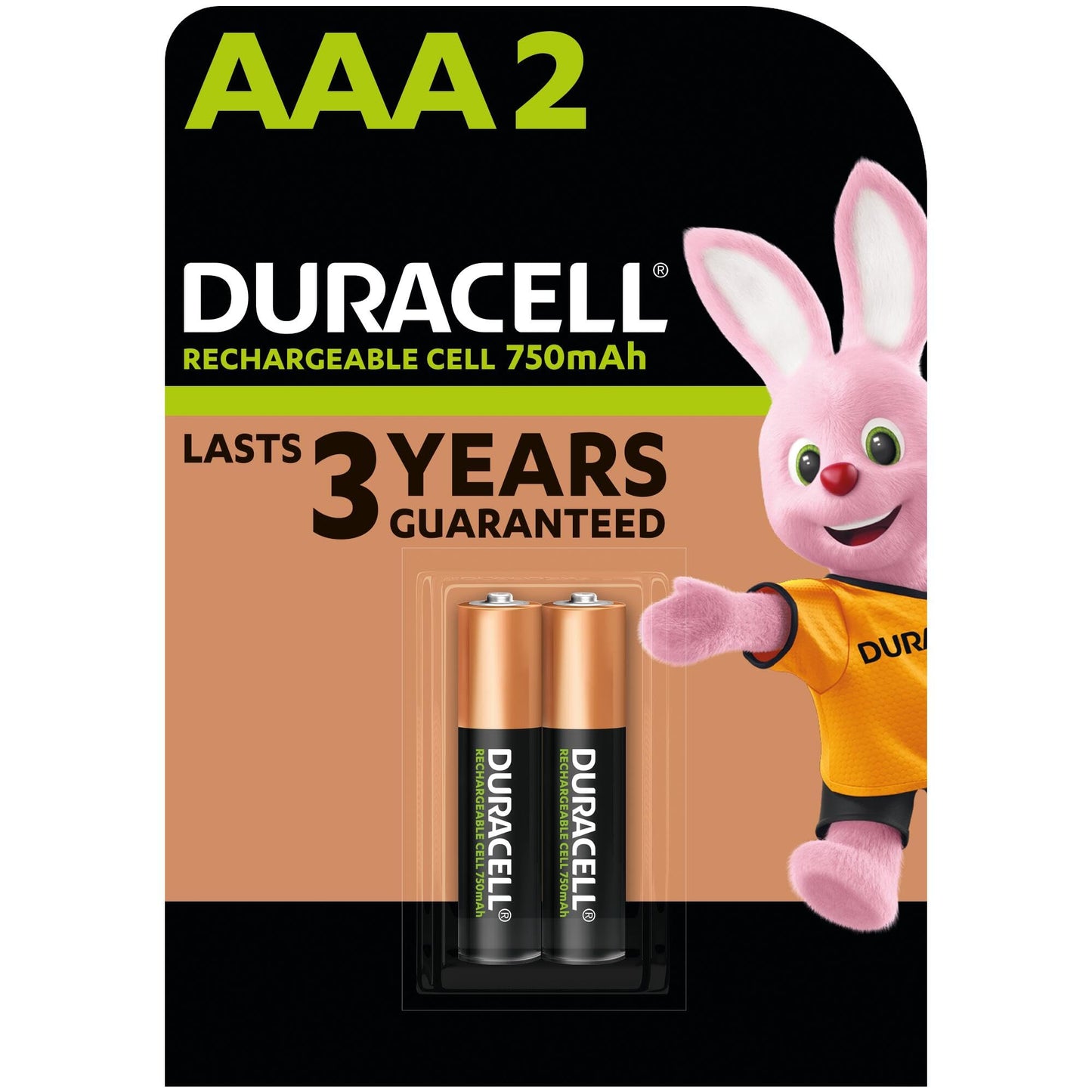 Duracell Rechargeable AAA 750mAh Battery,Pack of 2, Everyday Devices, Toy, Baby Monitor, Camera