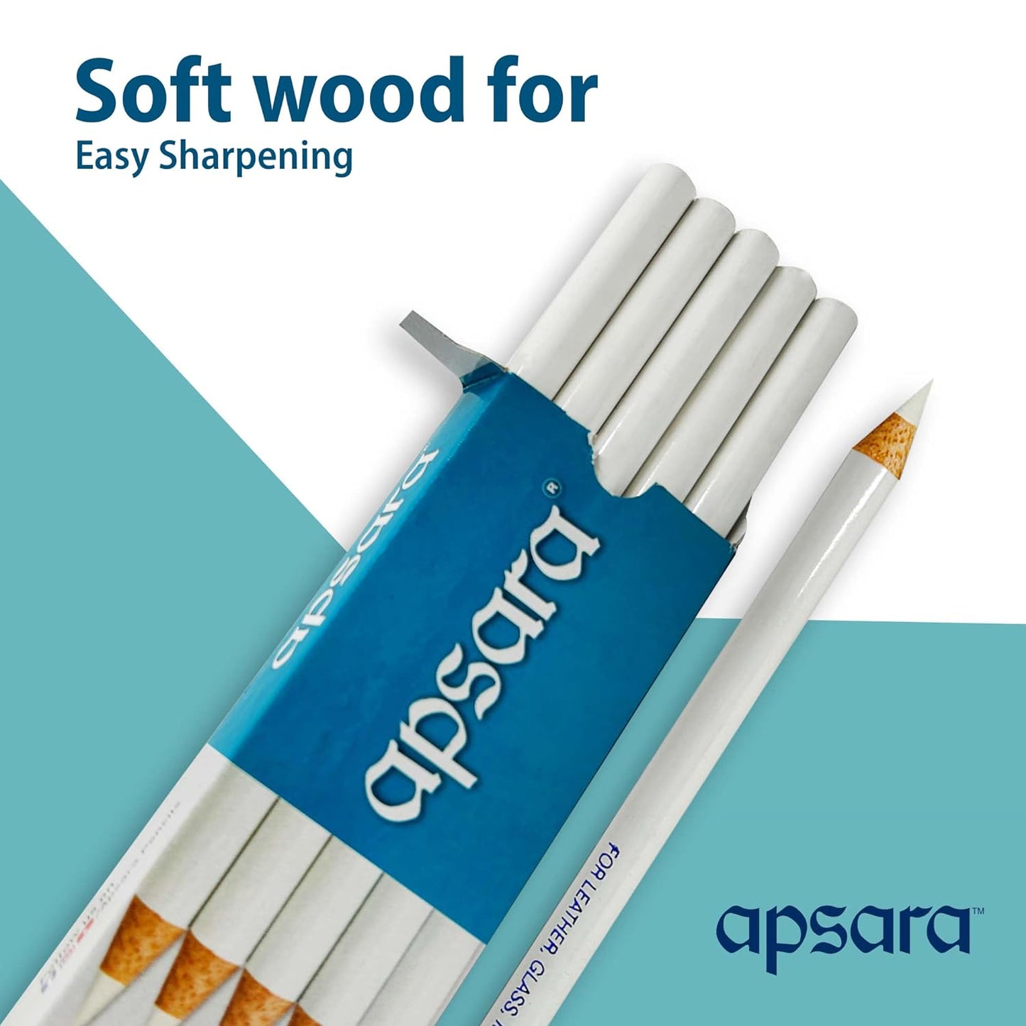 Apsara Glass Marking Pencils, Long-lasting Use, Made of Quality Wood Material, Resistant to Water & Fading, Smooth & Practical to Use, Easy for Marking- White (Pack of 10)