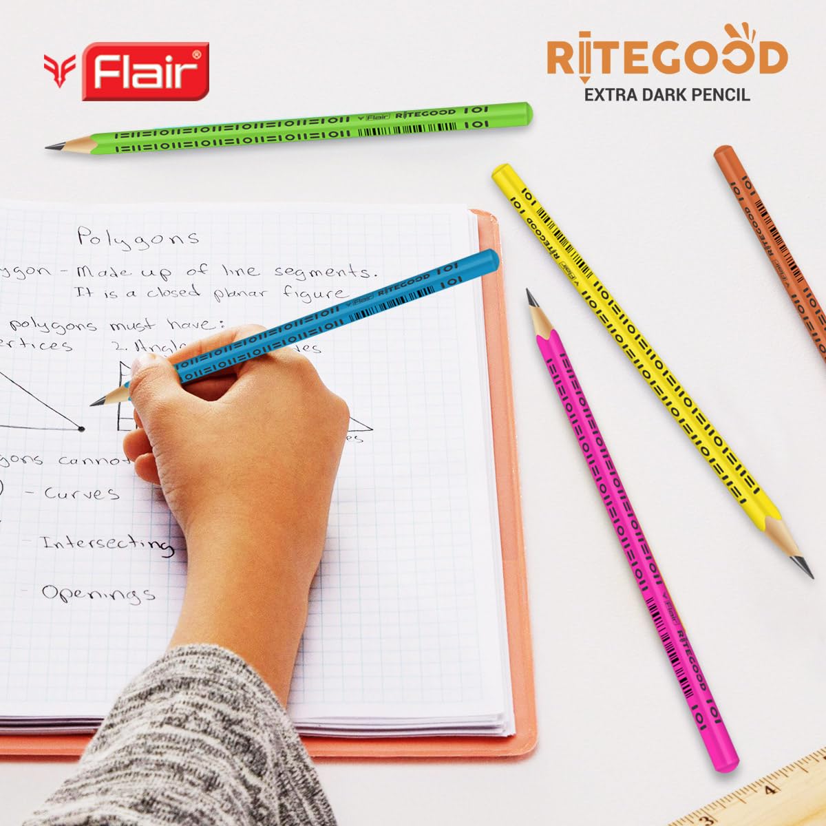 FLAIR Creative Series Ritegood Extra Dark Pencil Kit | Grade 2B | Included Sharpener & Jumbo Dust Free Eraser | For Student & Artists