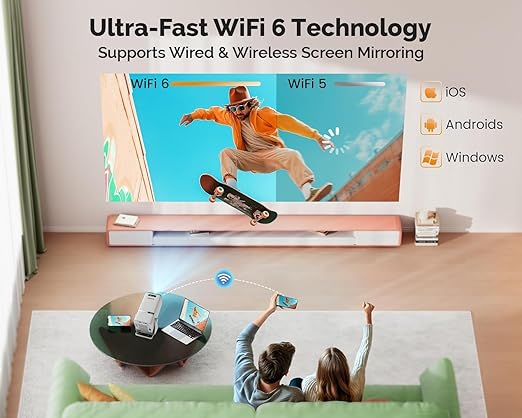 WZATCO Yuva Go, Android 14.0 Smart Projector 4k Ultra HD, Rotatable Design, Auto & 4D Keystone with Netflix, Prime etc, 9000 Lumens, WiFi 6 & BT, Screen Mirroring, ARC, 720P Native (TS)