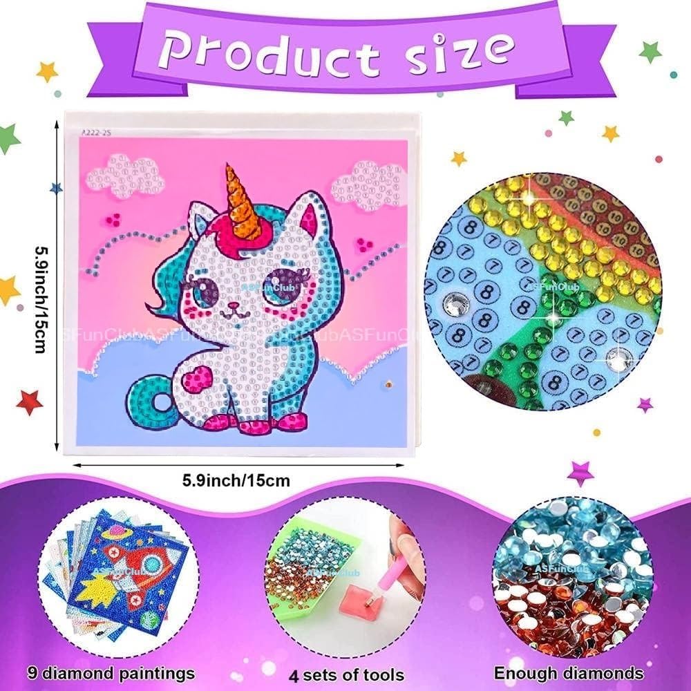 ART & CRAFT Diamond Painting Kits for Kids Wooden Frame Diamond Arts and Crafts for Kids Diamond Painting Art Kits DIY 6" X 6" Diamond Painting Art and Craft Kits for Kids (Pack of 1) (Random)