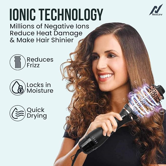 NexLev Hot Air Brush For Hair | V-03 3 in 1 Volumizer Hair Blow Dry Brush with 1.5 Inch Barrel, Ceramic Tourmaline Coating, 1200W, Dual Bristle for Tangle Free Salon Styling