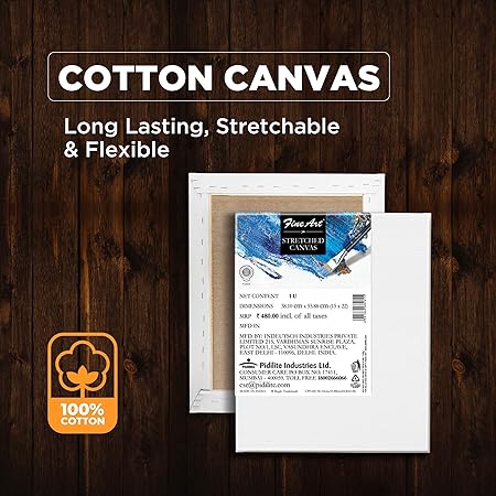 Pidilite Fevicryl Fine Art Stretched Canvas Back Fold for Painting, 100% Cotton Fine Grain Stretched Canvas, Ideal for Acrylic & Oil Painting, (24 X 36 Inch)