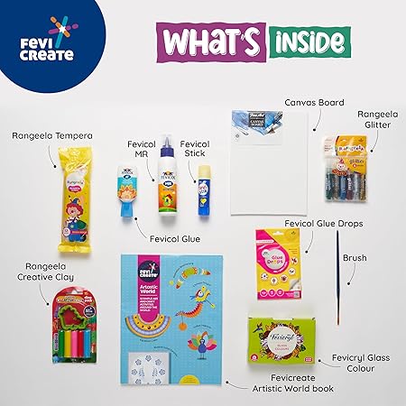 PIDILITE Art & Craft Kit | with Transparent Backpack | Value Pack with Crafting Essentials for Children | School Kit | Colours, Canvas, Activity Book, Glues | Gift for Boys & Girls Ages 5+