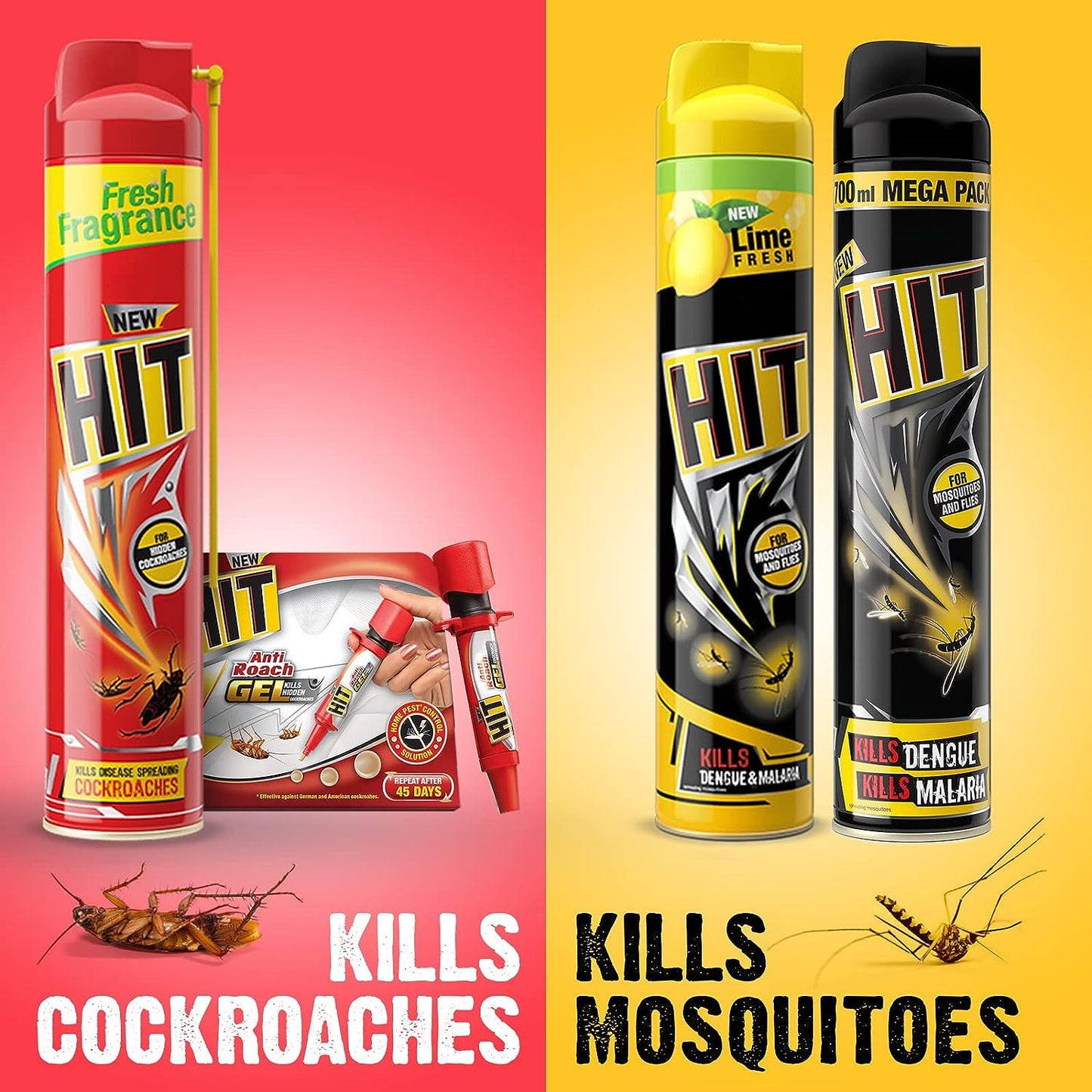 HIT Crawling Insect Killer – Cockroach Killer Spray & Flying Insect Killer - Mosquito & Fly Killer Spray (400ml) | Instant Kill | Deep-Reach Nozzle | Fresh Fragrance