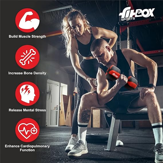 FitBox Sports Exclusive Blend Dumbbells 2kg Anti Slip Anti Rolling Dumbbells Set (1kg x 2) Black/Red, Polypropylene (PP);Polyethylene (PE) (ASL)