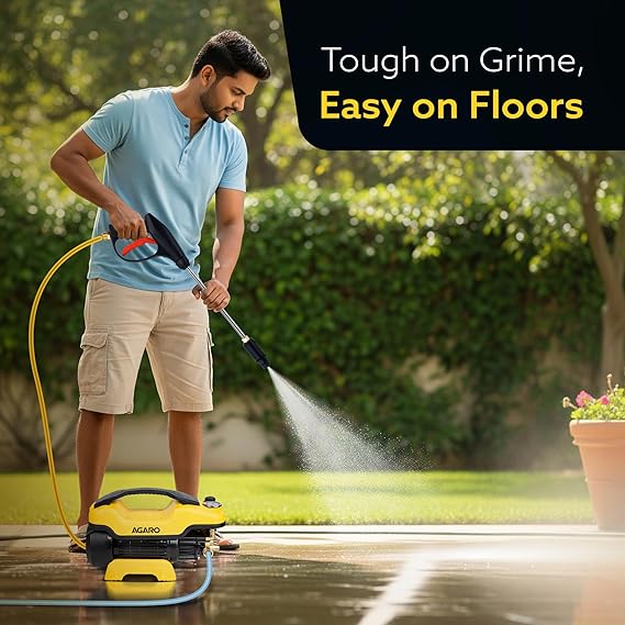 AGARO Supreme Plus Pressure Washer, Car Washer, 2200 Watts Motor, 8L/Min Flow Rate, 140 Bars, Adjustable Pressure Regulator, 8M Outlet Hose, 4M Power Cord, Car, Bike & Home Cleaning, Yellow (RD)