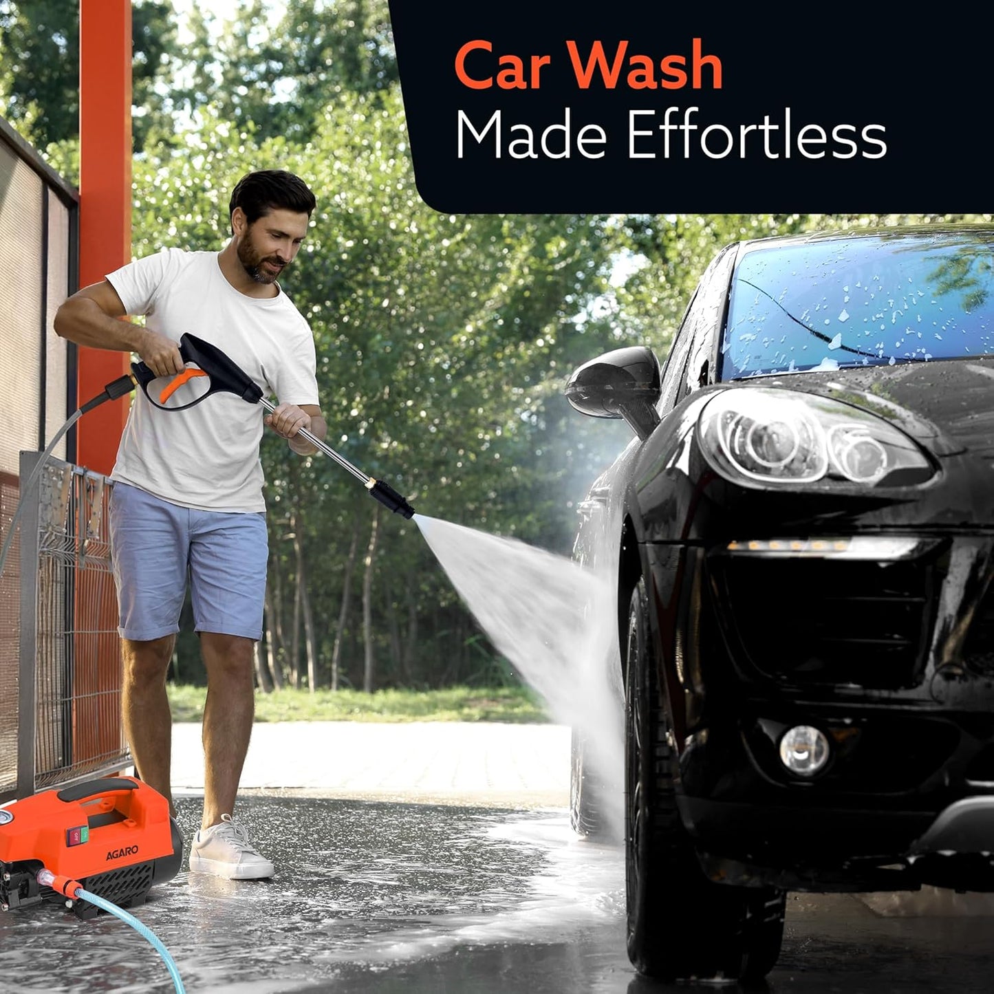 AGARO Supreme High Pressure Washer, Car Washer, 1800 Watts Motor, 120 Bars, 6.5L/Min Flow Rate, 8 Meters Outlet Hose, Portable, Car, Bike & Home Cleaning,Orange (RD)