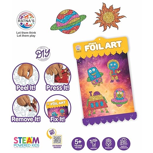 RATNA'S Space Foil Art DIY Activity Kit STEAM Powered Foil Fun Art & Craft Kits for Boys & Girls 5+ Years