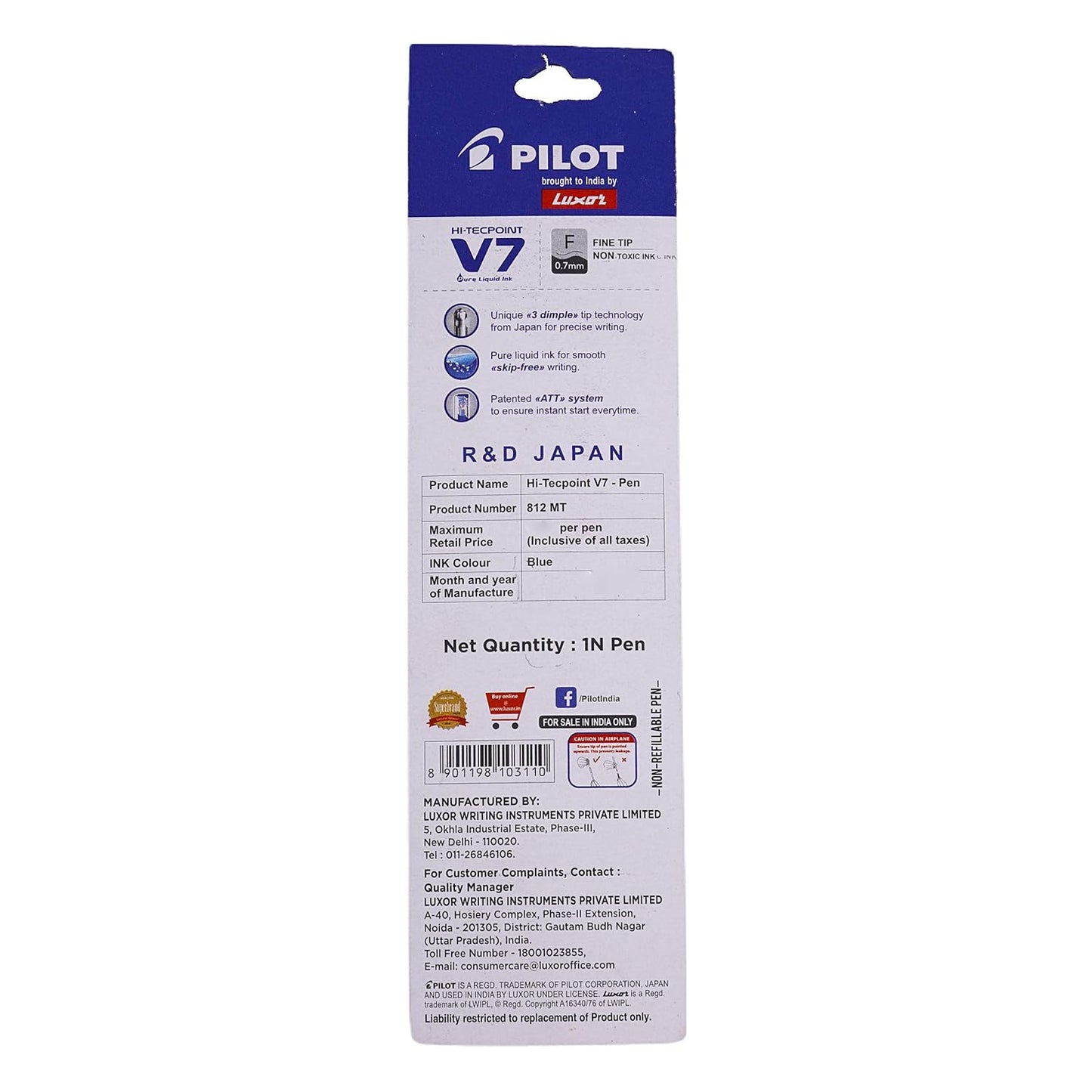 Pilot V7 Hi-Tecpoint Roller Ball Pen - Blue (812MT)