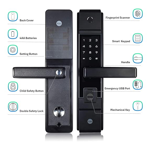 Yale YDME 100 NxT Smart Digital Lock for Wooden Door with Fingerprint, RFID, Pin Code, Mechanical Key & Alarm Feature Smart Door Lock