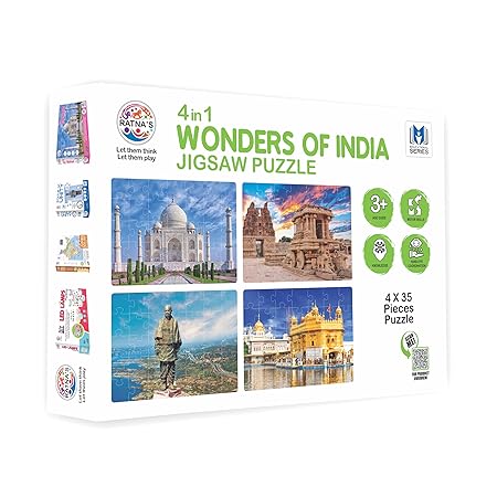 Ratna's 4 in 1 Wonders of India Jigsaw Puzzle (4 x 35 Pieces) Each Puzzle Size 24 x 17 cm Educational Toy for Kids 3+ Years