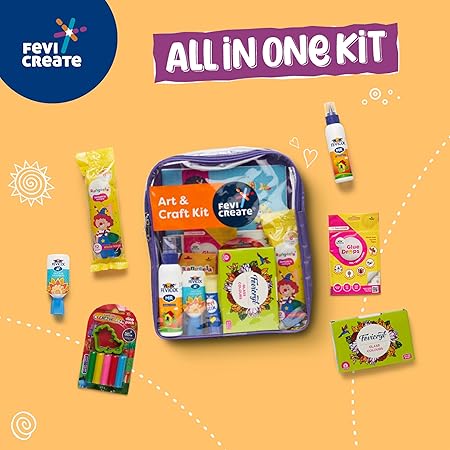 PIDILITE Art & Craft Kit | with Transparent Backpack | Value Pack with Crafting Essentials for Children | School Kit | Colours, Canvas, Activity Book, Glues | Gift for Boys & Girls Ages 5+