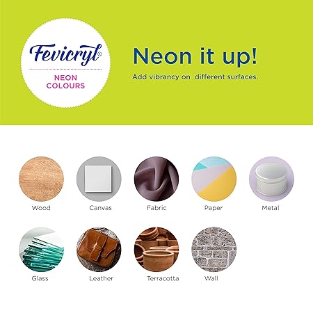 Pidilite Fevicryl Neon Acrylic Colour Kit, Neon Paints 60ML