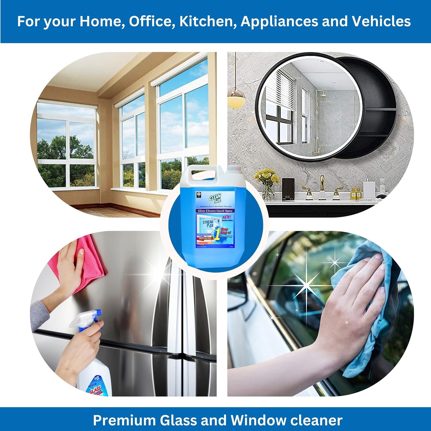 Digiclean Solution Advanced Glass Cleaner with ultra-shine Formula| Deep cleaning| Dust repellency| Multi-surface Cleaner| Remover finger marks (5 Litre) - 5 Litrer
