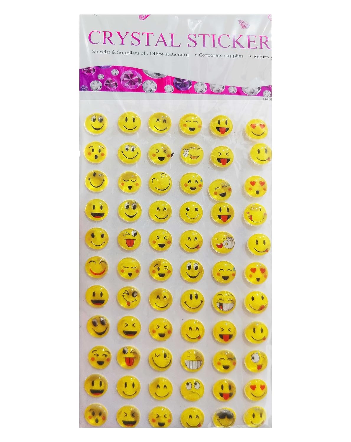 Crystal Stickers ® Emoji with Multicolor Stars Stickers Hard Transparent Plastic