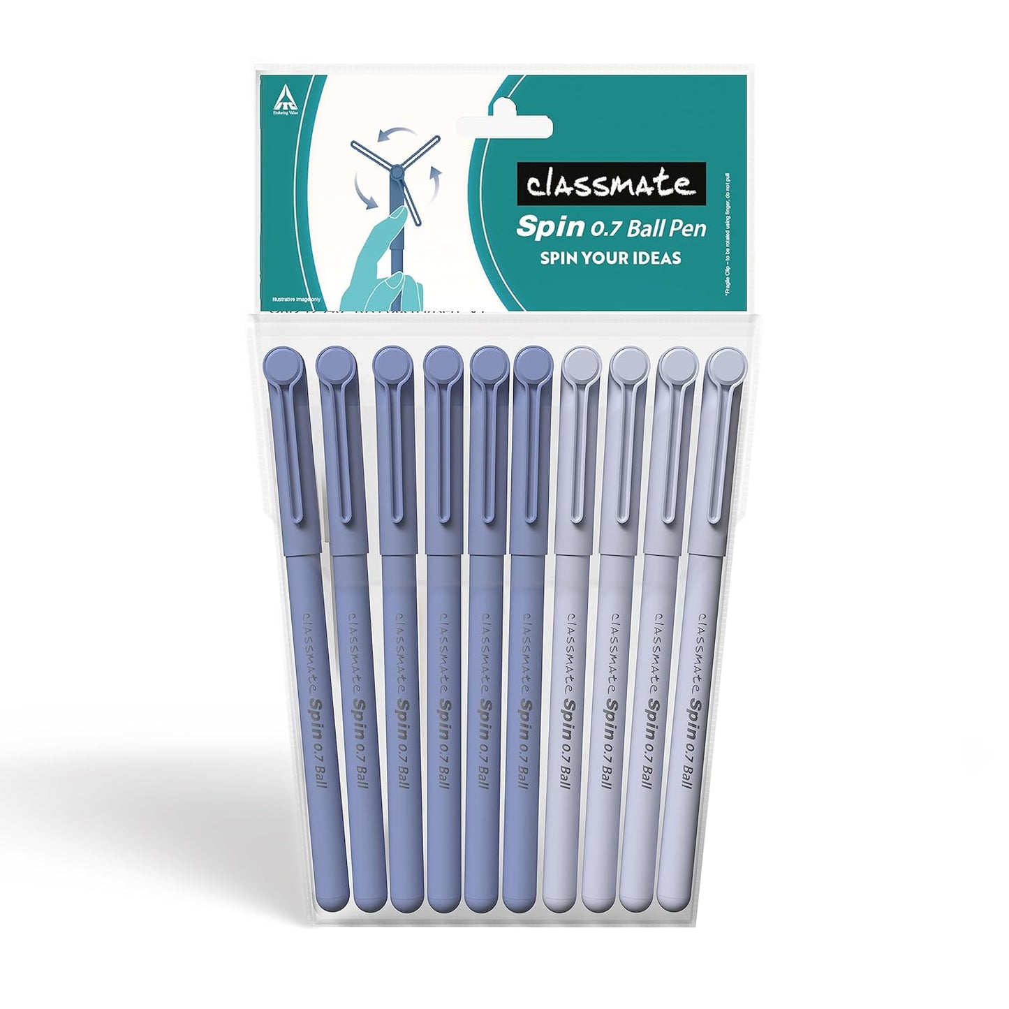 Classmate Spin Ball Pen- Blue | Attractive Pastel Shades for Boys & Girls | Smooth Writing Ball Pen | Fidgeting Clip Design Functionality | Long Tip for Comfortable Writing