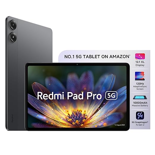 Redmi Pad Pro 5G | Snapdragon 7s Gen 2| 12.1-inch/30.7cm XL Display | 33+ Days Ultra-Long Standby | 10000mAh (typ) Battery | Powered by HyperOS | 8GB, 256GB | Wi-Fi 6 + 5G (TS)
