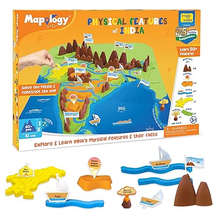 Kid's Mapology - Physical Features of India Learn 50+ Geographical Features Like Mountains, Rivers, Plateaus Educational Toy and Learning Aid Puzzles for Age 5 Years+,Color Multi