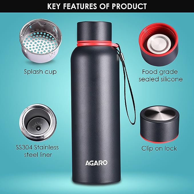 AGARO Elegant Vacuum Flask 700ml Gun Black